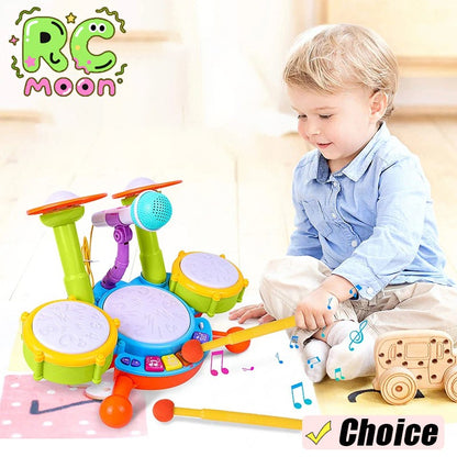 Hot Selling Creative Children Drums Set Electric Light Cool Music Drum Kit Percussion Instrument Baby Early Education Toys Gifts