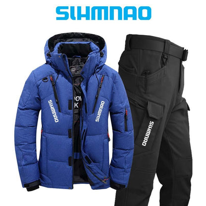 Conjunto de Caminhada de Inverno para Casal, Conjunto com Capuz à Prova de Vento e Impermeável, Conjunto de Pesca Quente com Pena de Ganso para Atividades ao Ar Livre, Jaqueta para Ciclismo e Acampamento