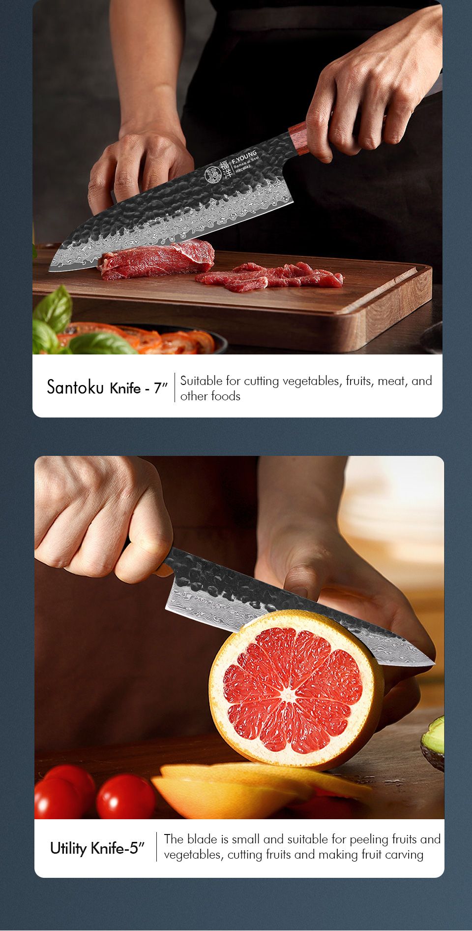 F.YOUNG Faca Japonesa de Chef Aço Damasco Profissional Facas de Cozinha Utilitário Sashimi Fatiar Carne Utensílios de Cozinha Forjados à Mão