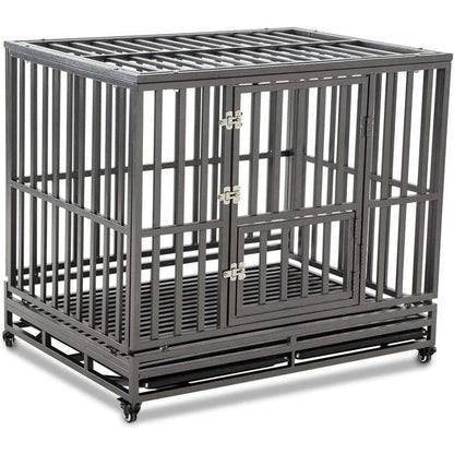 Caixa Metálica de Alta Resistência para Cães, Canil e Grade para Cães de Porte Médio e Grande, Cercadinho para Pets com Quatro Rodas, Fácil de Instalar, 116 cm, Preto