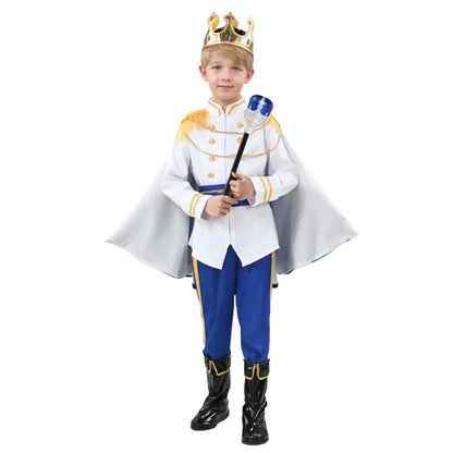 Medieval King Prince Red Blue 7 Piece Costume Set With Crown Scepter Cape For Royal Halloween Party Fancy Dress Performance
