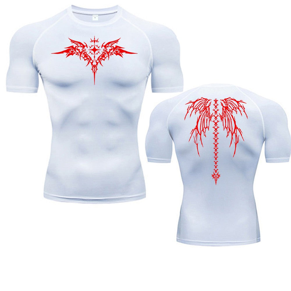 Anime Print Compression Shirt Mens Running T-Shirt Quick-Drying Fitness Sportswear Gym Sports Short Sleeve Breathable Tops