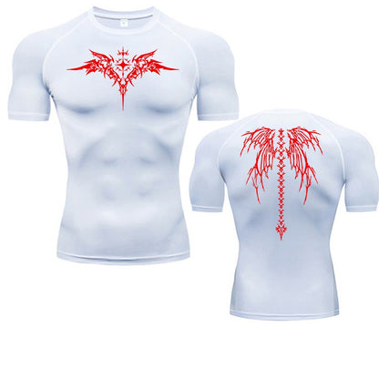Anime Print Compression Shirt Mens Running T-Shirt Quick-Drying Fitness Sportswear Gym Sports Short Sleeve Breathable Tops