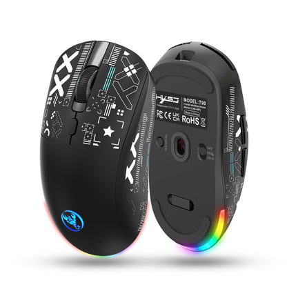Mouse Bluetooth Sem Fio T90 RGB (BT1/BT2+ USB) 2.4GHz Recarregável Silencioso com Adaptador Tipo C