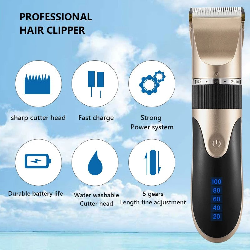 Professional Cordless Rechargeable Electric Hair Clipper - For Men, Adults & Kids, Barber-Grade Hair Trimmer & Cutter Machine