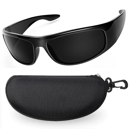 Dark Sunglasses for Men Wrap Around Sunglasses for Big Heads Men UV400 Protection glasses W8005