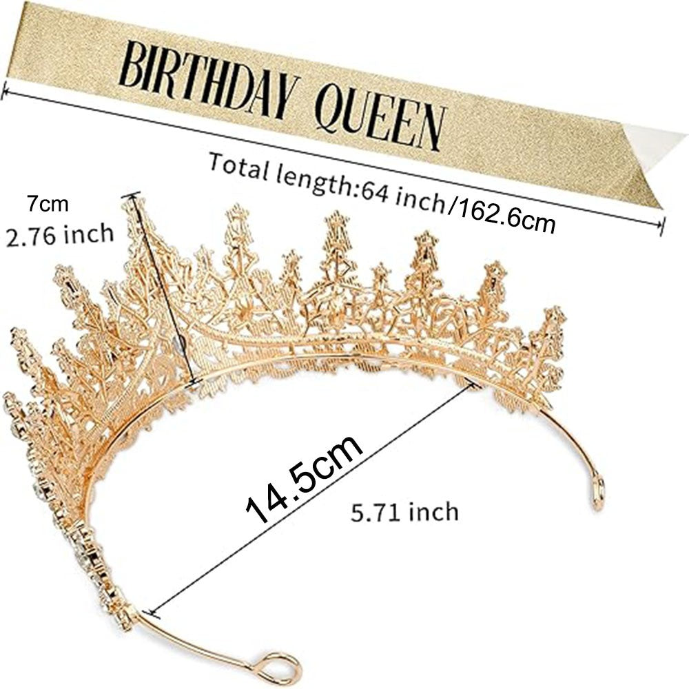 Gold Crown for Women Crystal Queen Tiaras Sash Rhinestone Queen Crowns Hair Accessories Birthday Prom Pageant Party