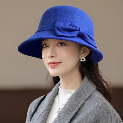 Elegant Brim Bowler Fedora Hats Church Bowler Cloche Hats Women Vintage Retro Hat Autumn Winter Warm Hat Wool Felt Bucket Cap