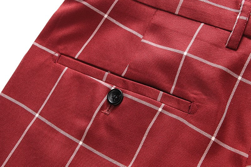 Fashion Male Business Social Suit Pants Black / Blue / Burgundy Men Wedding Plaid Dress Trousers