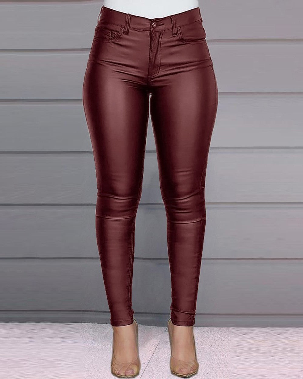 Solid color PU leather pants casual sexy pants