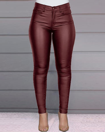 Solid color PU leather pants casual sexy pants