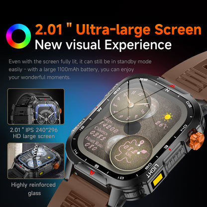 Novo Smartwatch Global 2.01 Polegadas Bateria Grande de 1100mAh Luz LED Bússola Masculino Relógio Esportivo Outdoor Assistente de Voz Chamada Sem Fio
