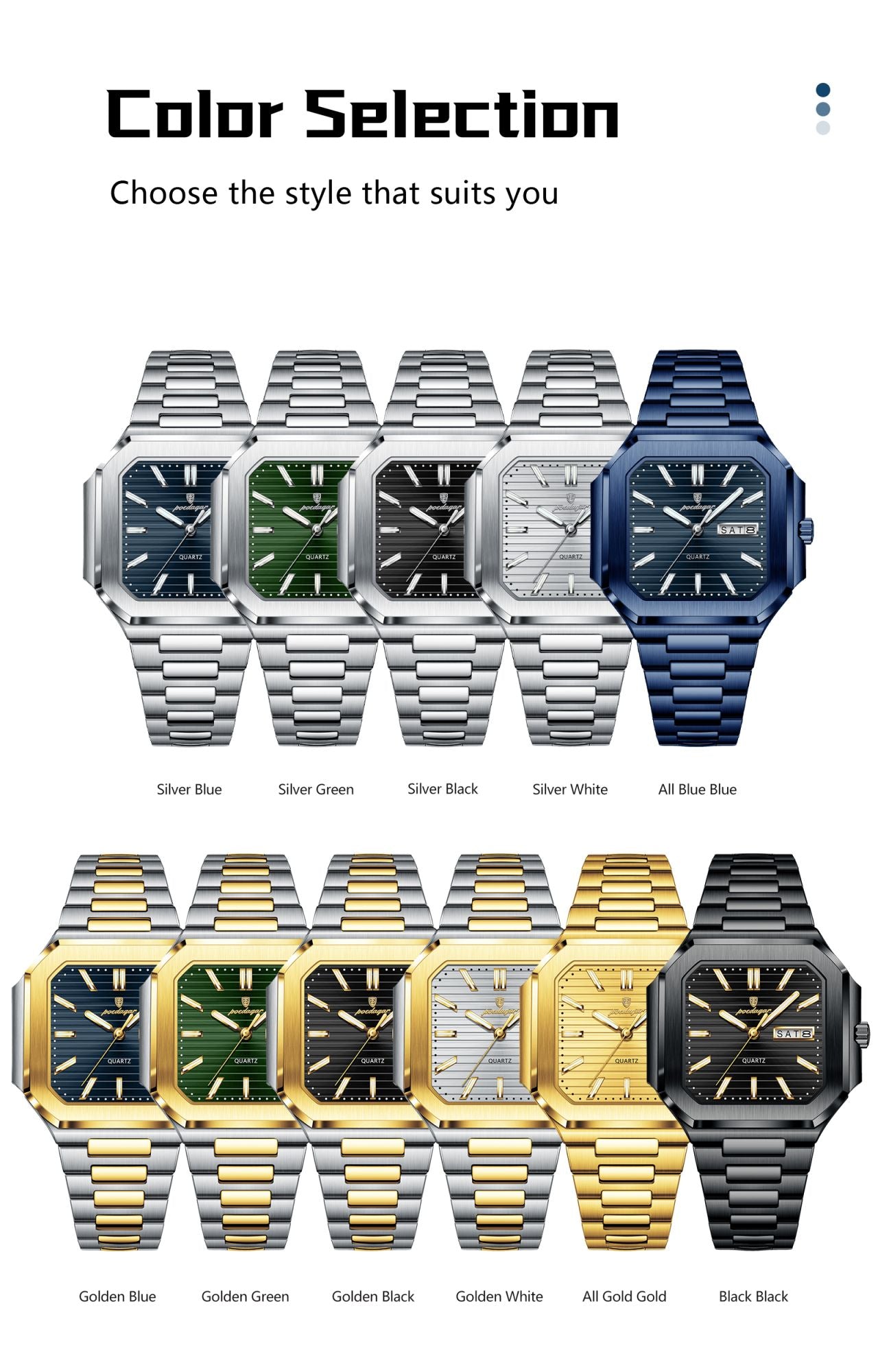 POEDAGAR Square Fashion Man Wristwatch Waterproof Luminous Date Week Quartz Men's Watches Stainless Steel Luxury Men Watch Reloj