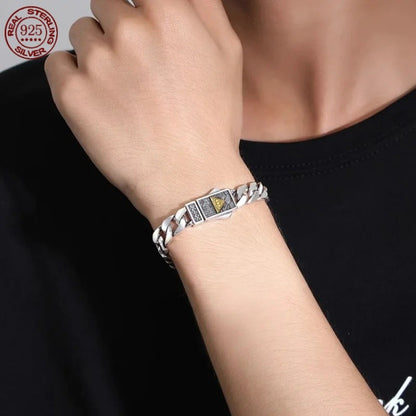 Pulseira Cubana Masculina Olho de Hórus Olho de Deus em Prata 925 Esterlina Moda Hip Hop Presente Simples Acessórios de Joias da Moda