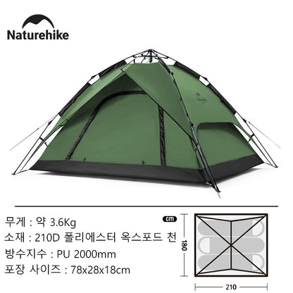 Naturehike Camping Automatic Tent One Touch Waterproof Roof Top Tents Double Door 3 Person Tent Outdoor Beach Fish Shelter Tent
