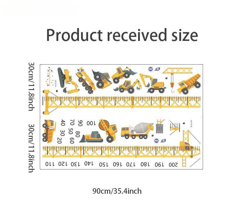 Height Stickers Construction Vehicle Tower Crane for Kids Room Kindergarten Baby Measuring Height Ruler Wall Stickers Boys Gift