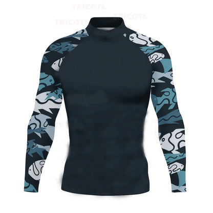 New Men's Surfing Shirt Spray Camo Lycra Rashguard Surf Sportswear Beach UV Swimwear UPF50+ Clothes