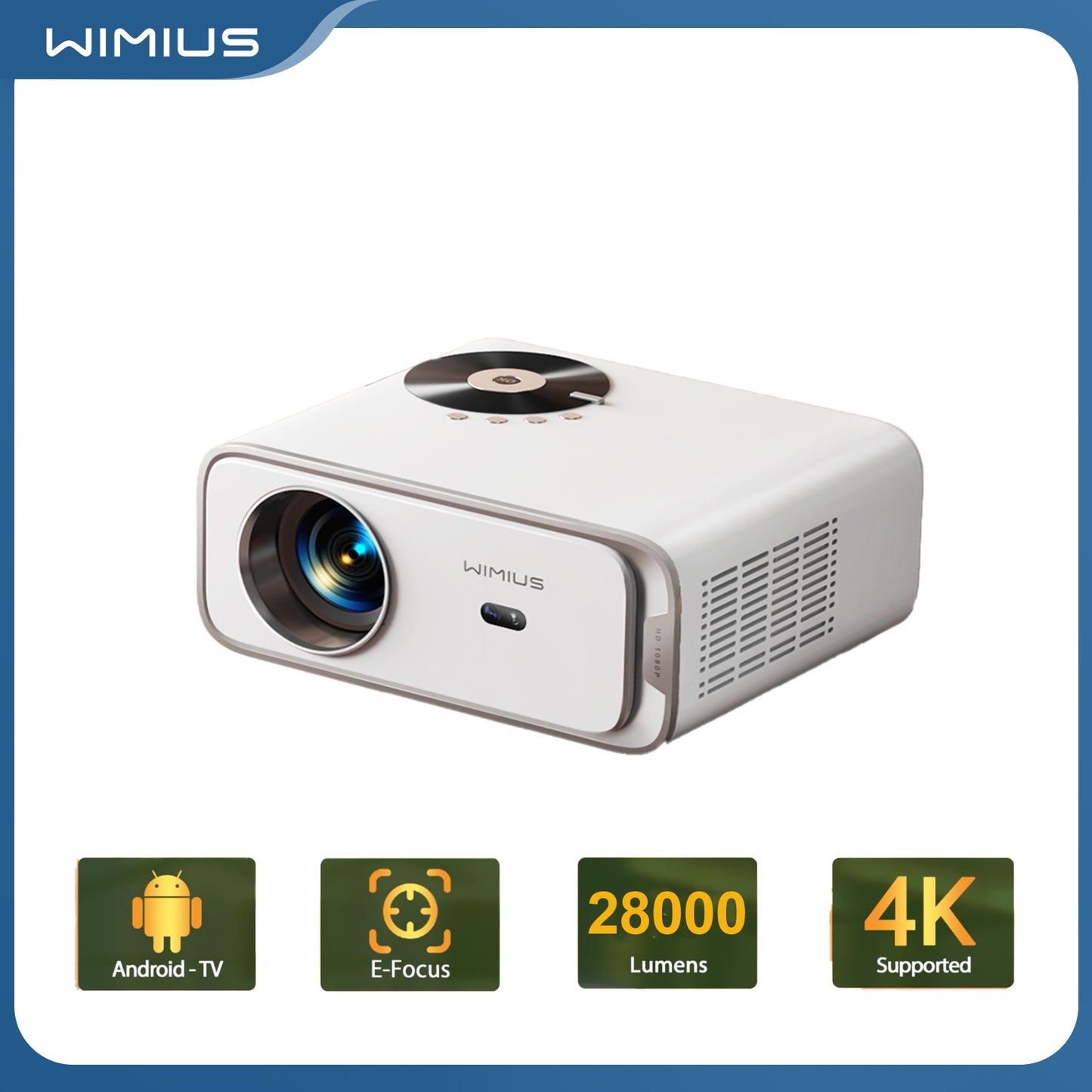 Projetor Wimius Nativo 1080P 1000ANSI Android 9.0 Projetores WiFi 6 e Keystone 4P Projetor Portátil Para Home Theater