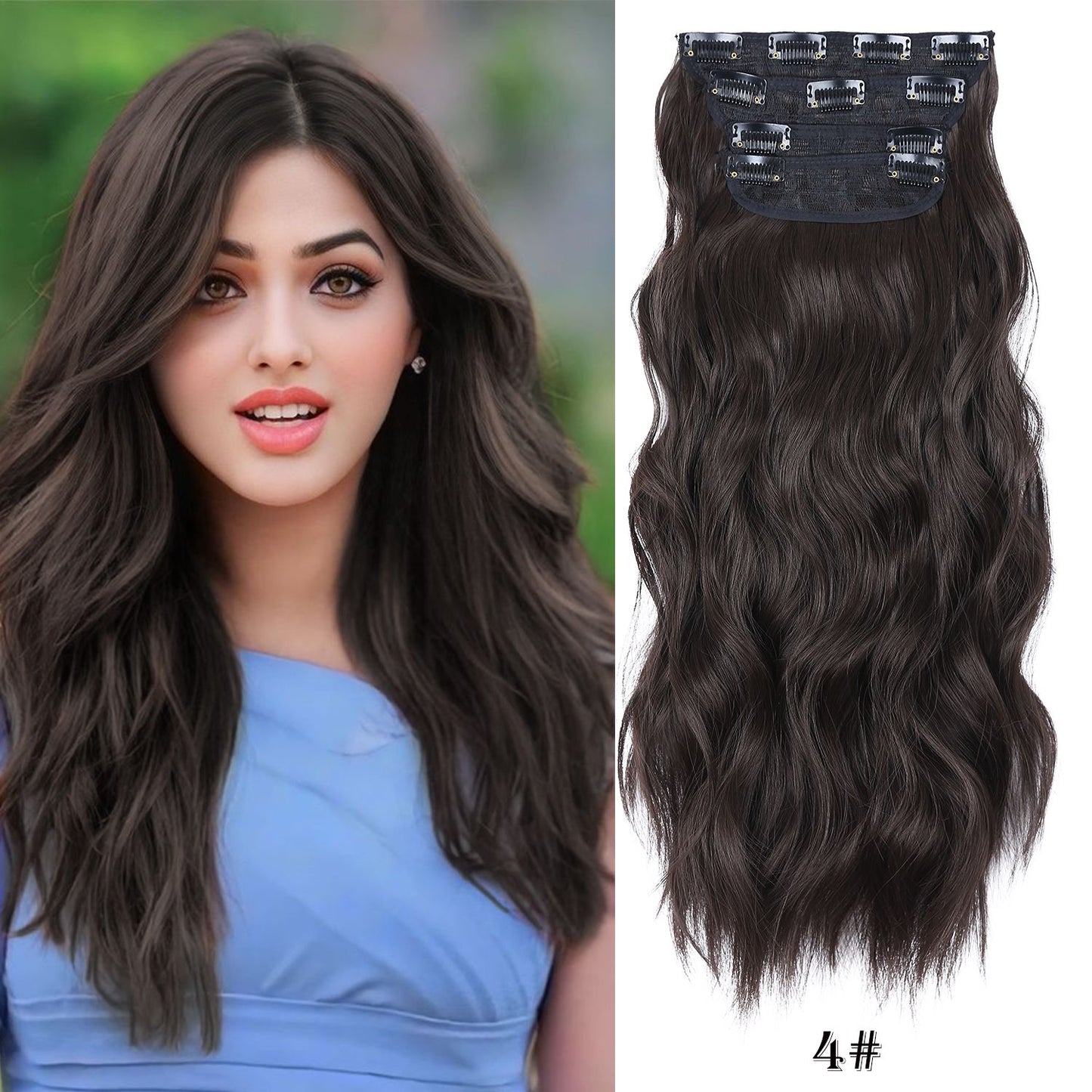 Kit 4 Peças Aplique Tic Tac Cabelo Sintético 20 Polegadas Cacheado Longo Grosso Para Mulheres Cabeça Inteira extensões de cabelo sintéticas