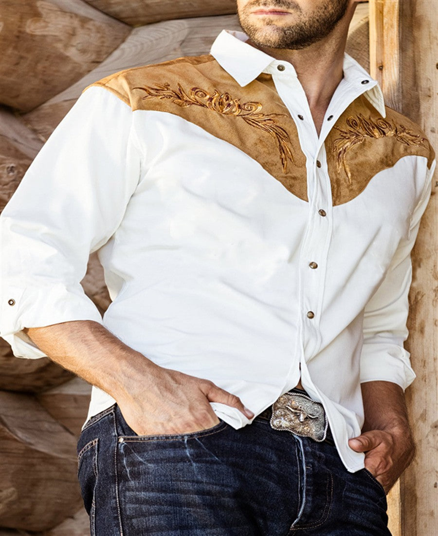 Western Tribal Shirt Denim Men's Casual Outdoor Party HD Pattern Button Soft Comfortable Lapel Shirt Long Sleeve T-Shirt