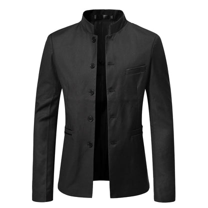 Europe and The United States Solid Color Slim-fit MAO Suit, Men's Autumn and Winter New Fashion Casual Stand Collar Suit Jacket