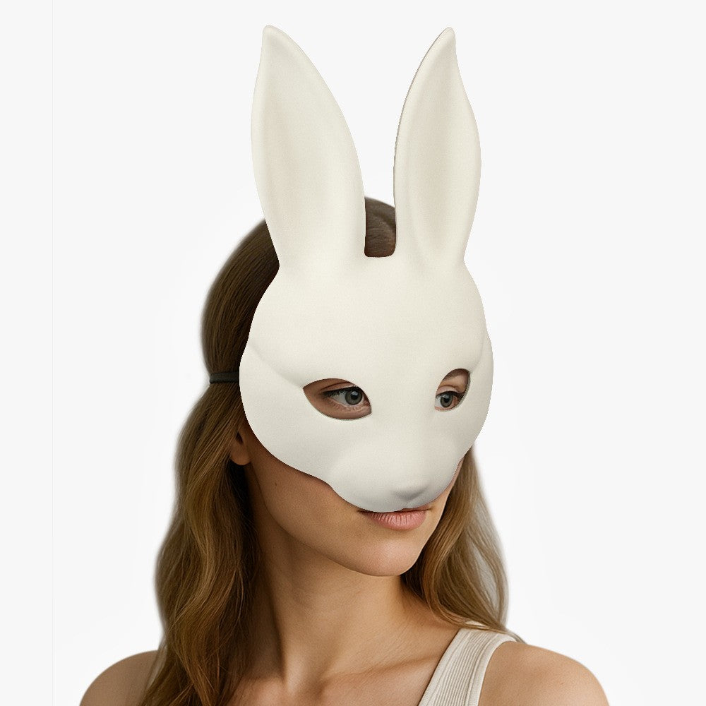 Halloween DIY White Rabbit Mask PU Leather Rabbit Mask Cosplay Costume Props Party Masquerade Performance Props
