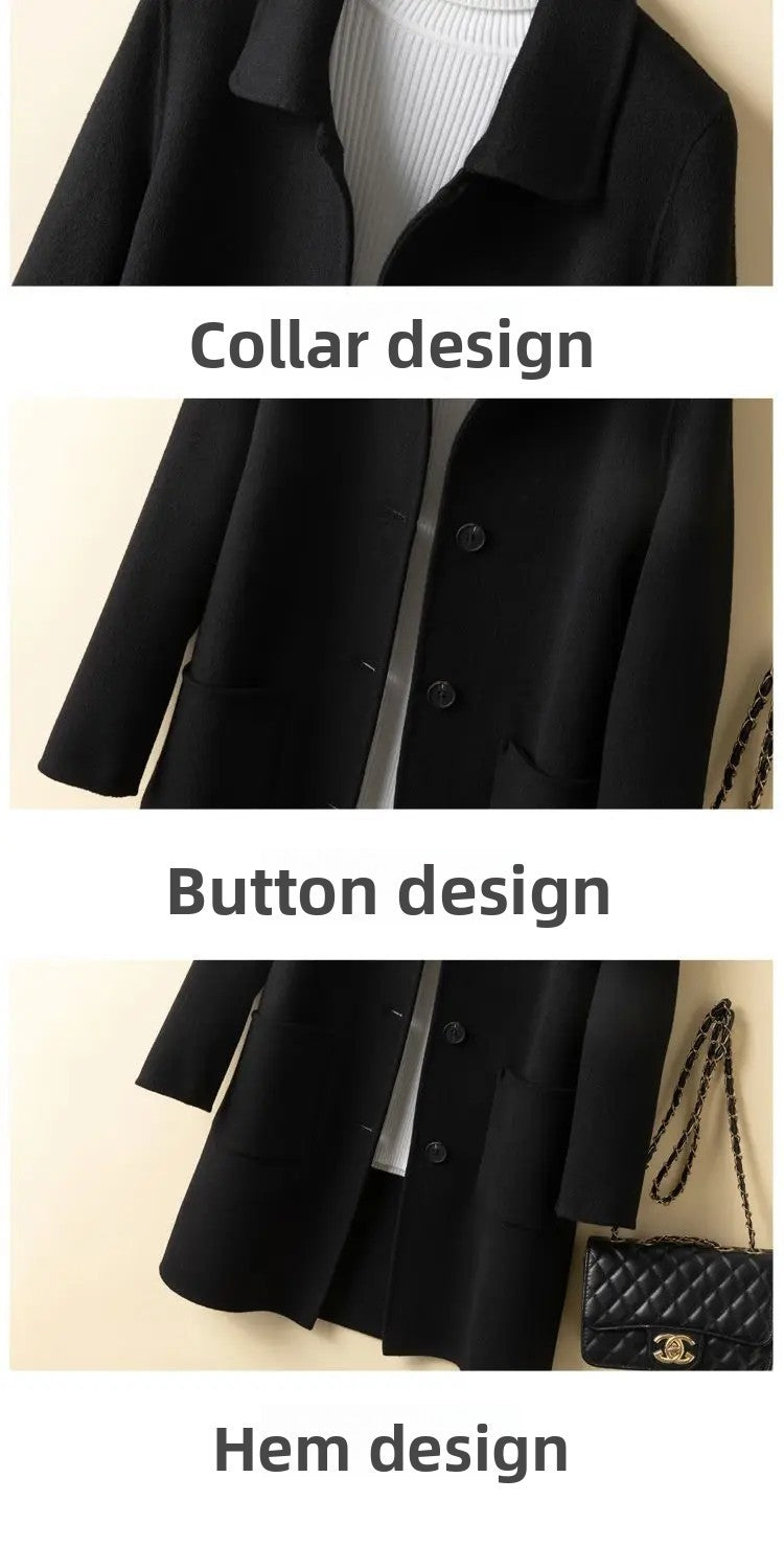 High-End Korean Style Double-Faced Cashmere Woolen Coat for Women Mid-Length Thickened Polyester Fiber Winter Outerwear