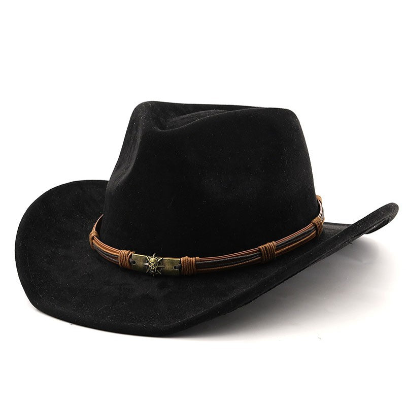 Chapéu Unissex de Cowboy/Cowgirl com Fivela, Chapéu Fedora Clássico de Aba Larga para Homens e Mulheres