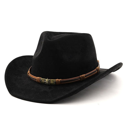 Chapéu Unissex de Cowboy/Cowgirl com Fivela, Chapéu Fedora Clássico de Aba Larga para Homens e Mulheres