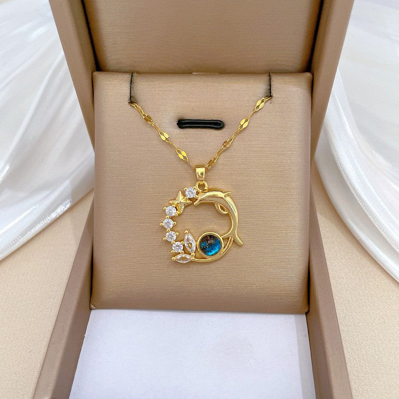 Colar Pingente Golfinho Requintado Cristal Azul para Mulheres Moda Personalizada Acessório Diário Joias de Festa Presentes de Aniversário