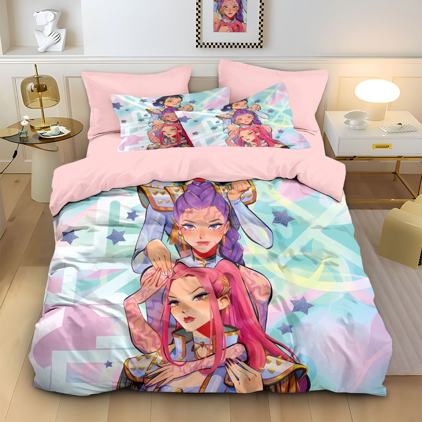 Kpop Demon Hunters Huntrix Bedding Set - Single to King Size, Anime Print Duvet Cover Sets for Adult Bedrooms