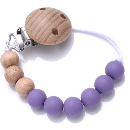 Handmade Beech Wood Baby Pacifier Chain Round Silicone Beads Infant Appease Soother Clips Anti-Drop Dummy Holder Nipple Clip