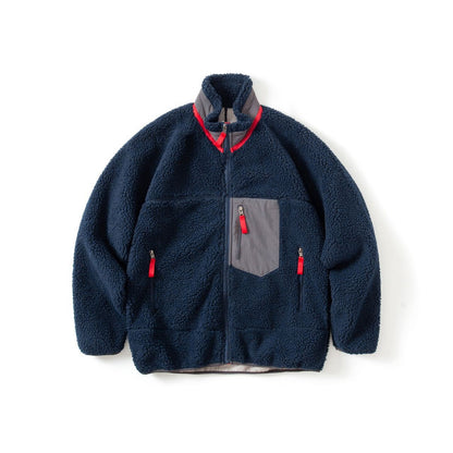 Pata Outdoor Windproof Hiking Fleece Jacket Imitation Lamb Wool Stand Collar Zipper Fleece Jacket Polar Fleece Warm Couple Coat