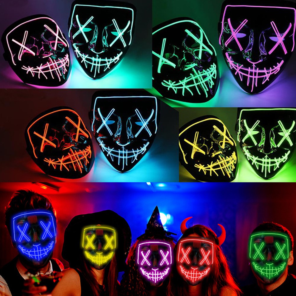 Wireless Scary Glowing Mask LED Luminous Purge Mask Halloween Horror Neon Light Up Cosplay Party Mask Fstival Costume Supplies