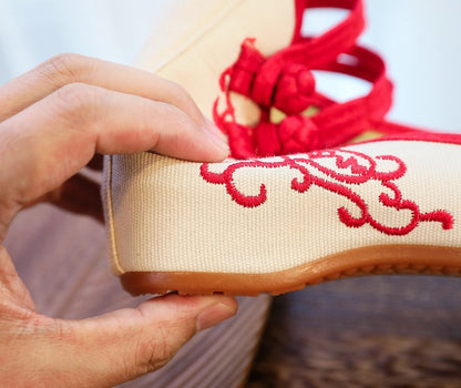 Veowalk Sunflower Embroidered Women Canvas Ballet Flats Ankle Strap Ladies Casual Cotton Chinese Embroidery Ballerina Shoes