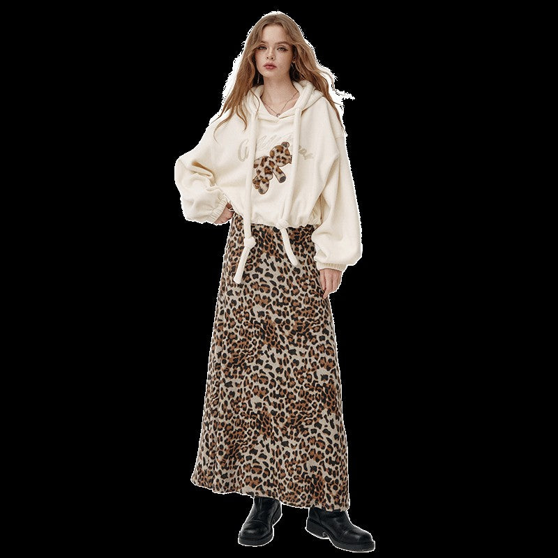 ELFSACK 2025 Winter New Arrivals Y2K Animal Print A-Line Long Maxi Skirt For Woman