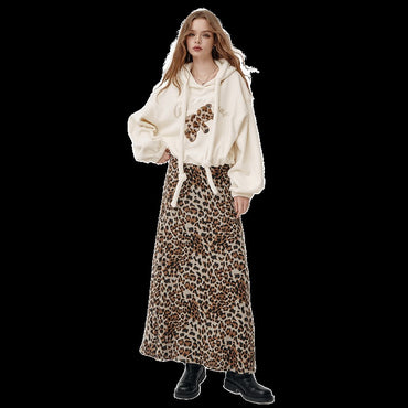ELFSACK 2025 Winter New Arrivals Y2K Animal Print A-Line Long Maxi Skirt For Woman