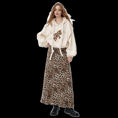 ELFSACK 2025 Winter New Arrivals Y2K Animal Print A-Line Long Maxi Skirt For Woman