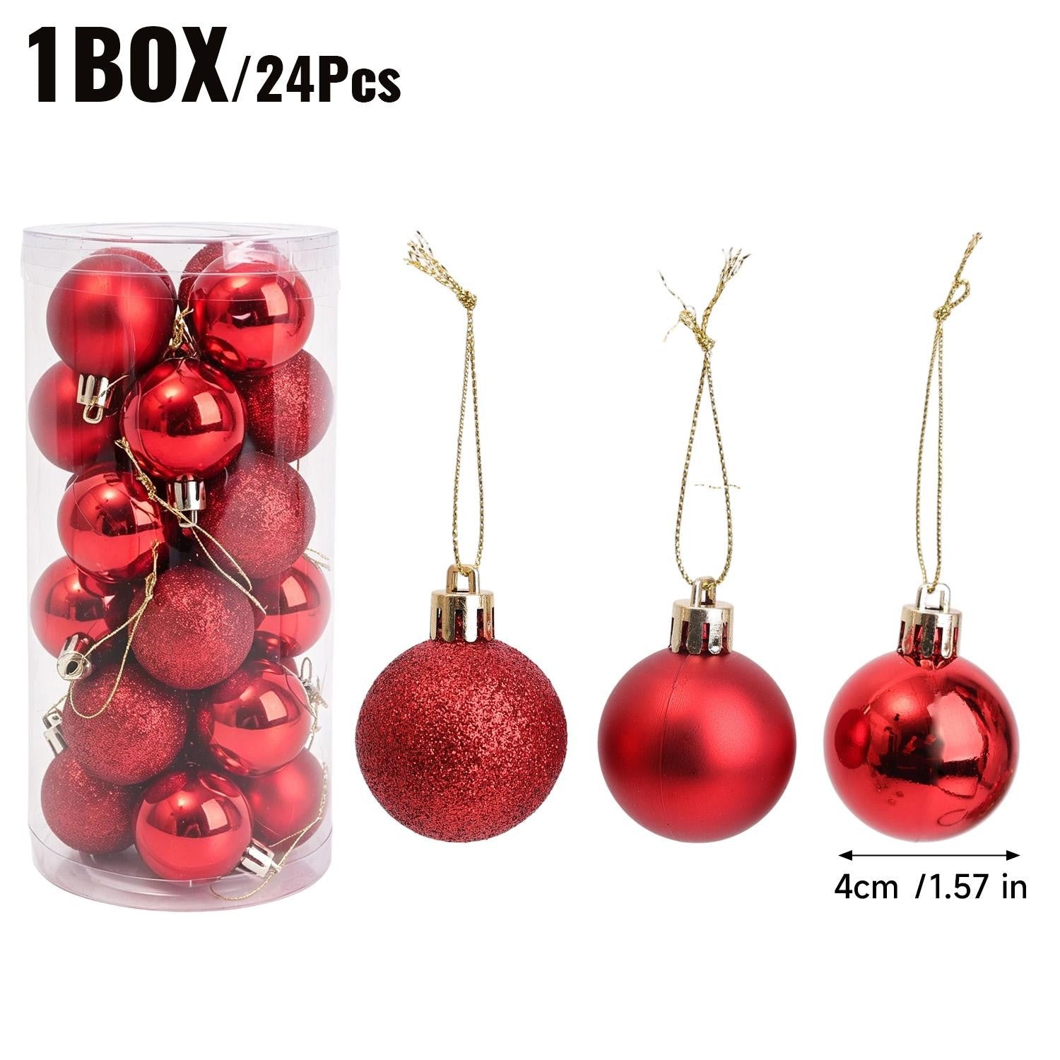 Mini Red Christmas Baubles Gloss Matte Glitter Hanging Balls Ornaments for Xmas Tree Home Winter New Year Holiday Party Decor