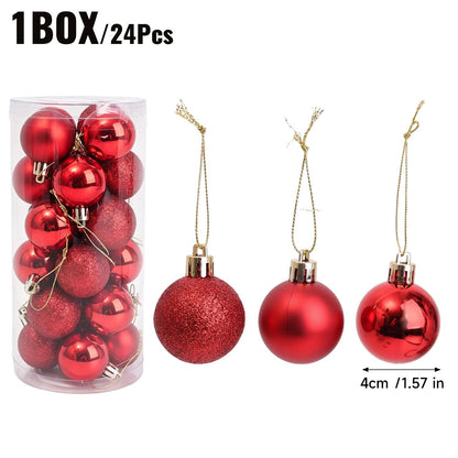Mini Red Christmas Baubles Gloss Matte Glitter Hanging Balls Ornaments for Xmas Tree Home Winter New Year Holiday Party Decor