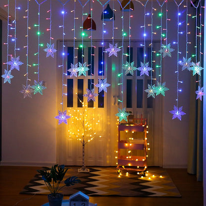3.2M Christmas Snowflakes LED String Lights Flashing Fairy Curtain Lights Waterproof For Holiday Party Wedding Xmas Decoration