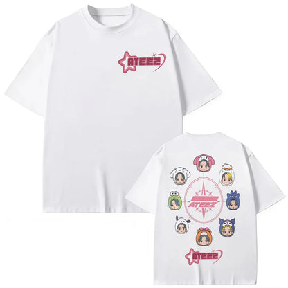 Kpop ATEEZ Cartoon T-shirt in Your Fantasy World Tour 2025 Graphic T Shirts Men Women Clothing Fashion Y2k Short Sleeve T-shirts