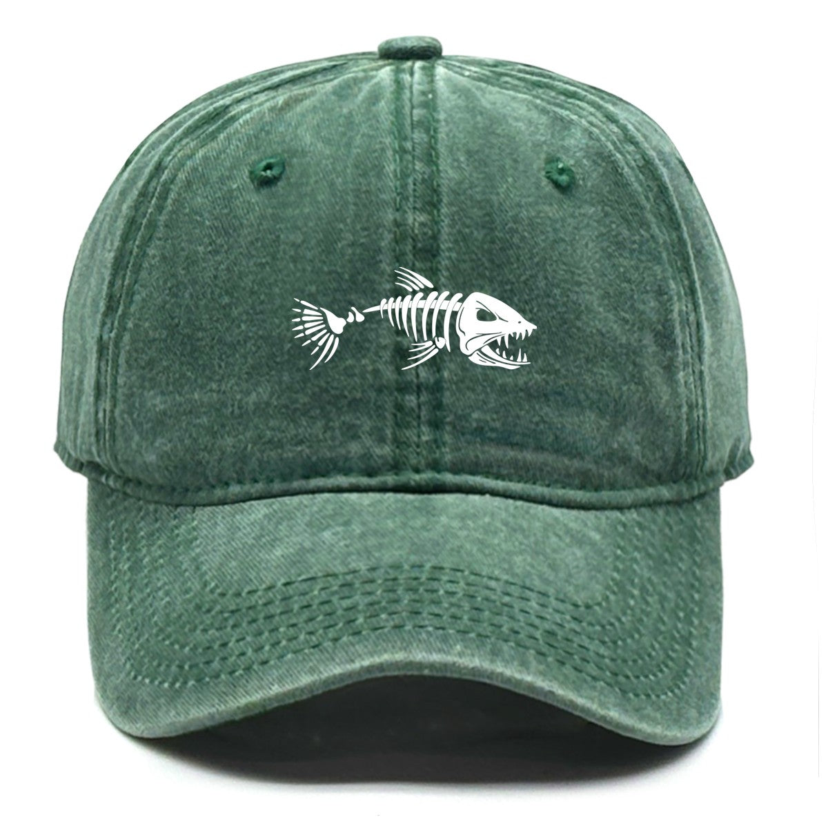 White Fish Bones Print Adjustable Retro Baseball Cap Woman's Cap Distressed Fashion Snapback Caps Ideal Choice For Women & Men