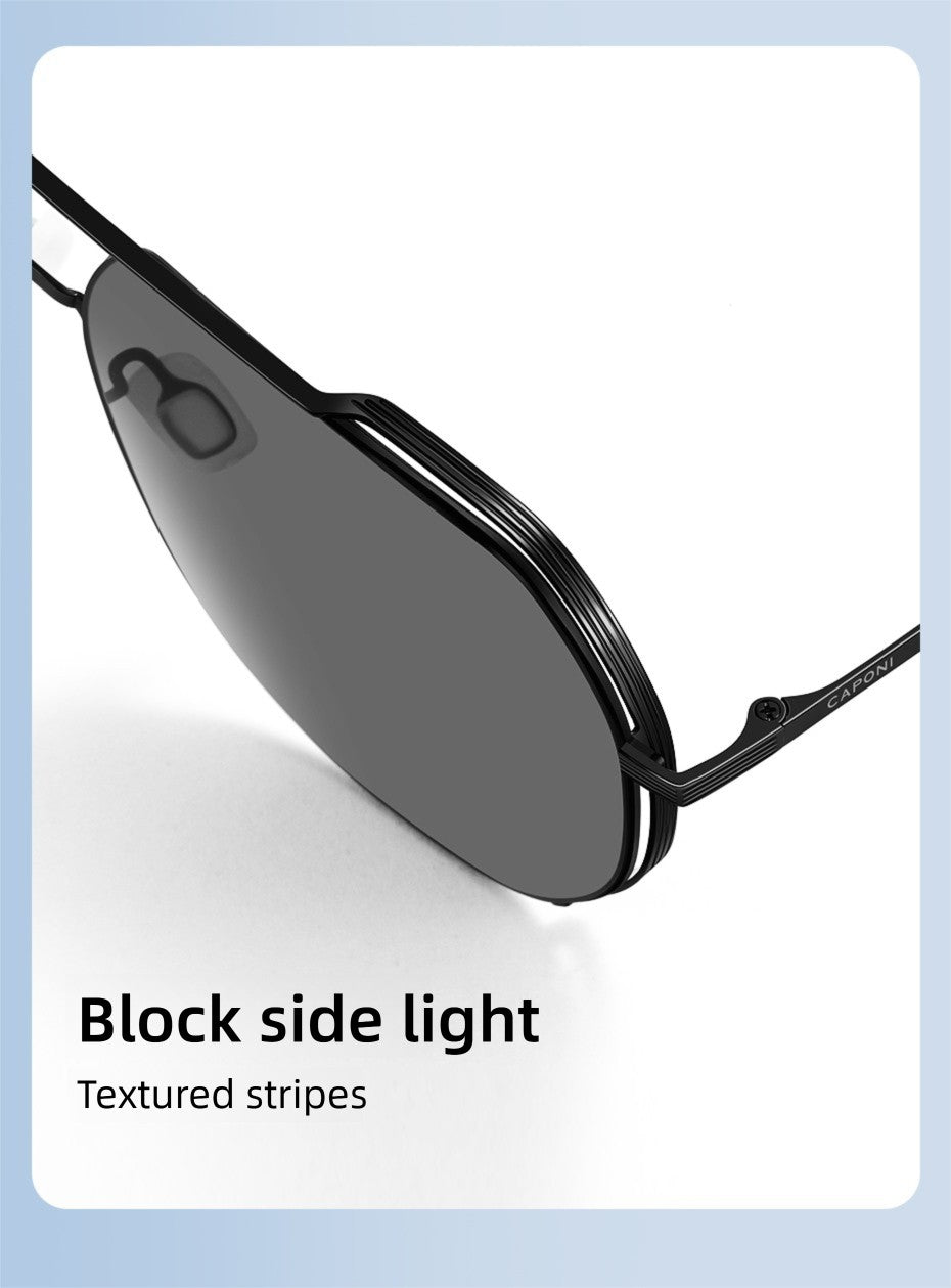 CAPONI Aviator Polarized Men Sunglasses Classic Double Bridge Designer Outdoor Sun Glasses Anti Glare UV400 Silver Shade CP35707