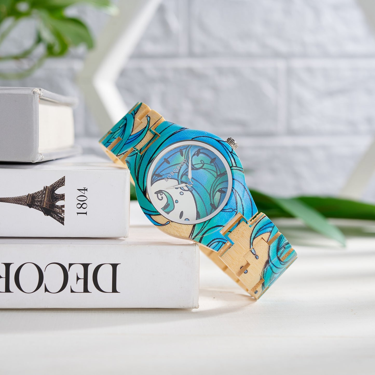 BOBOBIRD Women's Wooden Wristwatch Artistic Ladies Bamboo Quartz Watches Unique Illustration Eco-Friendly Timepieces for Women