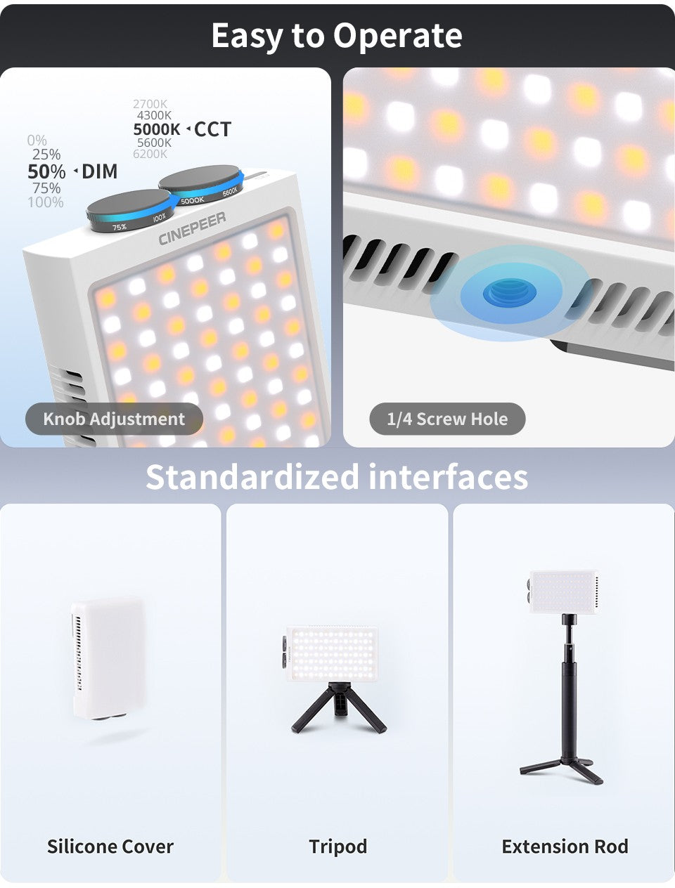 ZHIYUN Oficial CINEPEER CM25 25W Luzes LED Bicolor de Bolso Portátil para Vídeo Lâmpada Fotográfica Iluminador de Fotografia