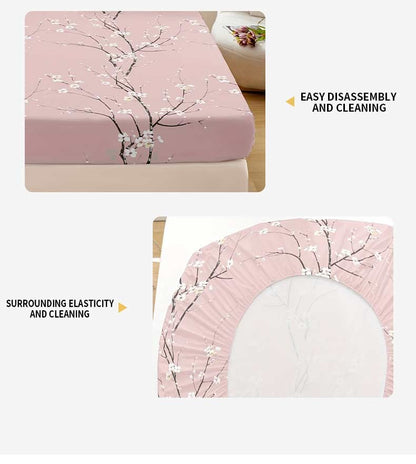 Conjunto de Lençol com Elástico Estampado 3 Peças (1 Lençol com Elástico + 2 Fronhas, Sem Enchimento)