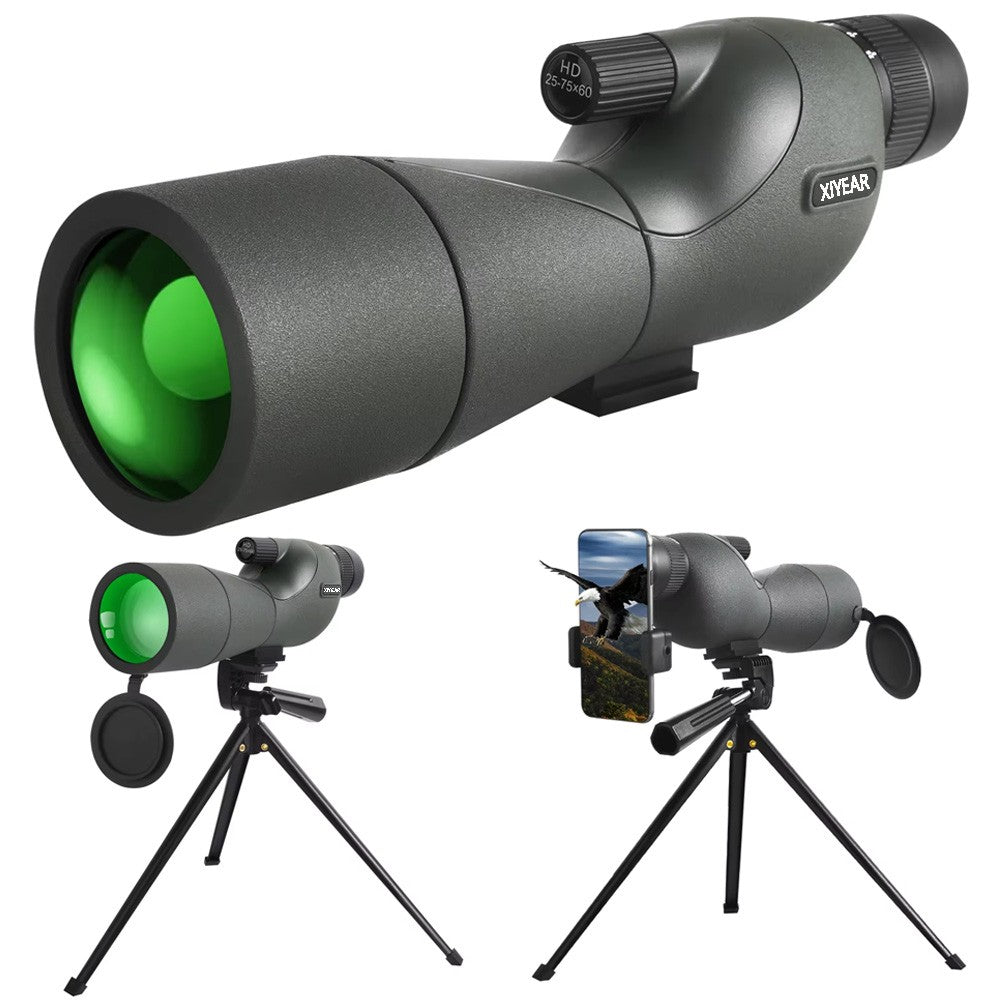 Telescópio Monocular 25-75x60 com Zoom Potente, FMC BAK4, Impermeável, para Observação de Pássaros e Tiro ao Alvo com Tripé