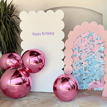4pcs Pink Mirror Disco Balloons (10-32"). Reusable 4D Foil Sphere w/ Self-Sealing. Giant Decor for Birthday, Wedding, Party.