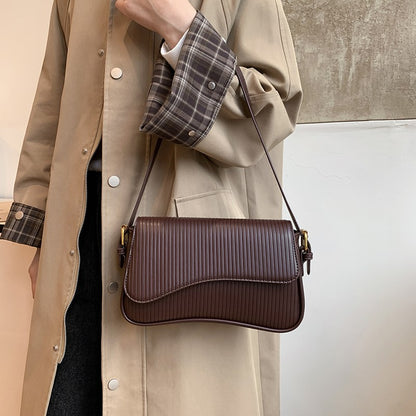 Solid Color Striped Flannel Women Crossbody Bag Quiet Luxury Designer Bag Fashionable Elegant PU Leather Shoulder Bags for Women